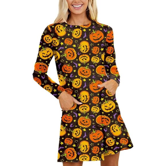Women Halloween Dress with Pockets Funny Long Sleeve Outfits - Picture 2 of 5
